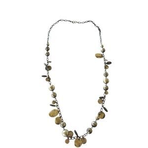 Brass Tone Long Chain Beaded Dangle Necklace Bohemian Style Accent